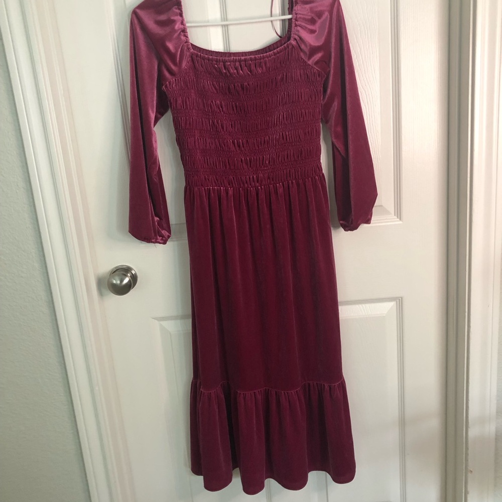 LC Lauren Conrad Burgundy Velvet Shirred Midi Dress only worn once